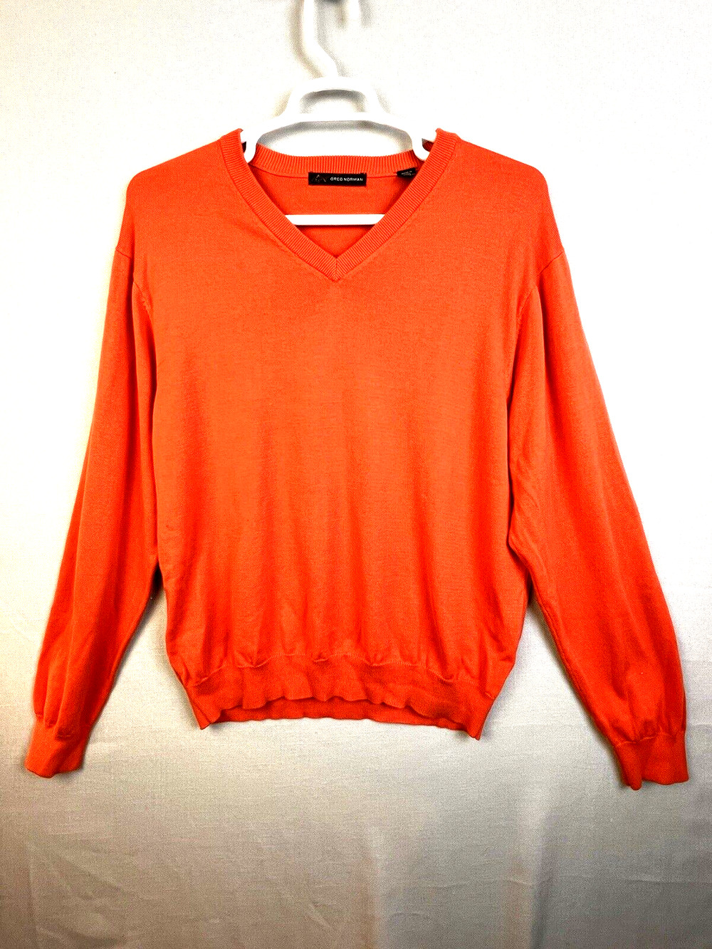 Greg Norman V Neck Sweater Men's Large Orange Golf Preppy Lightweight Cotton
